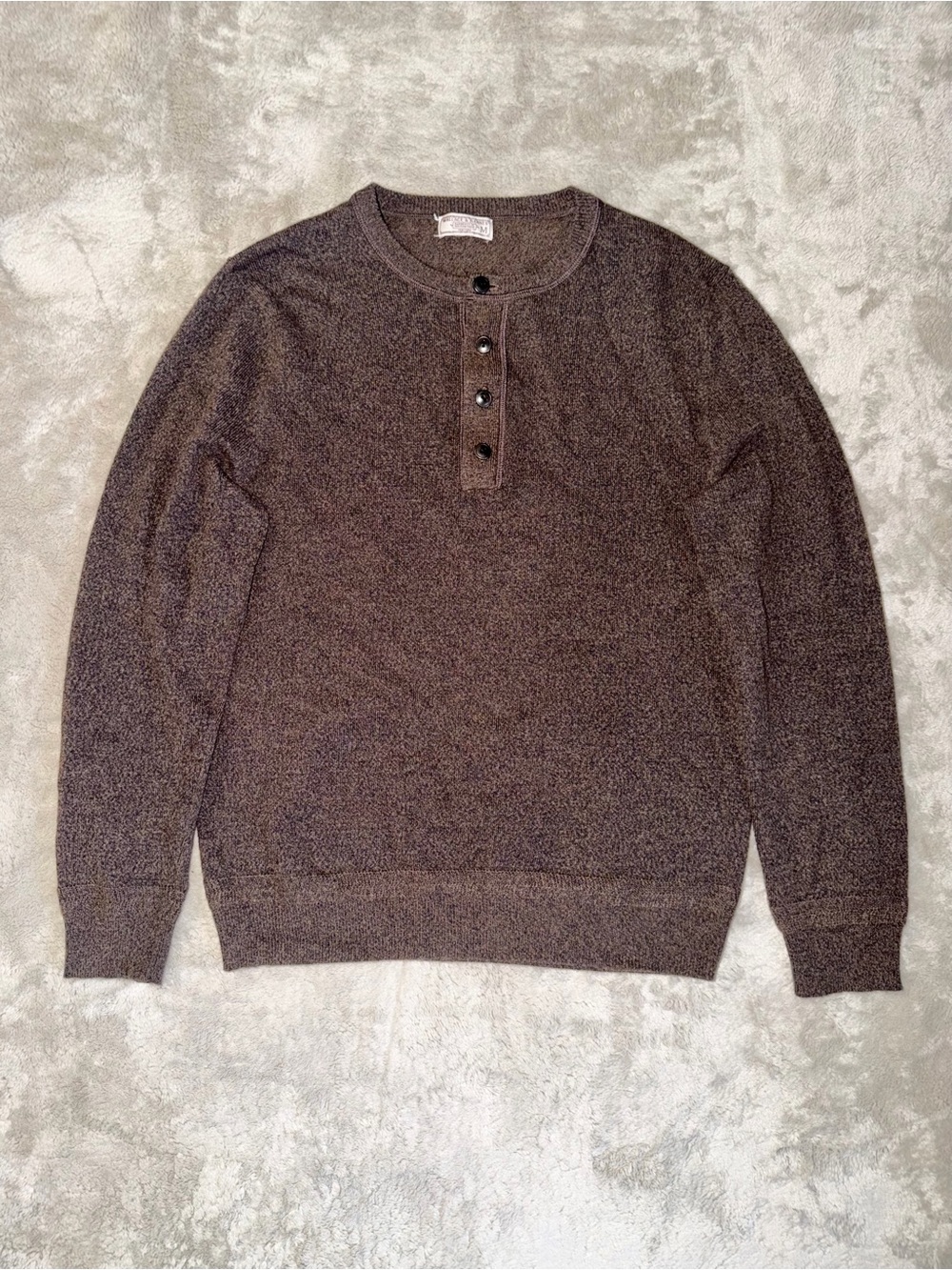 Wallace And Barnes Marled Wool-Cotton Blend Henley Sweater Men’s Medium In Brown